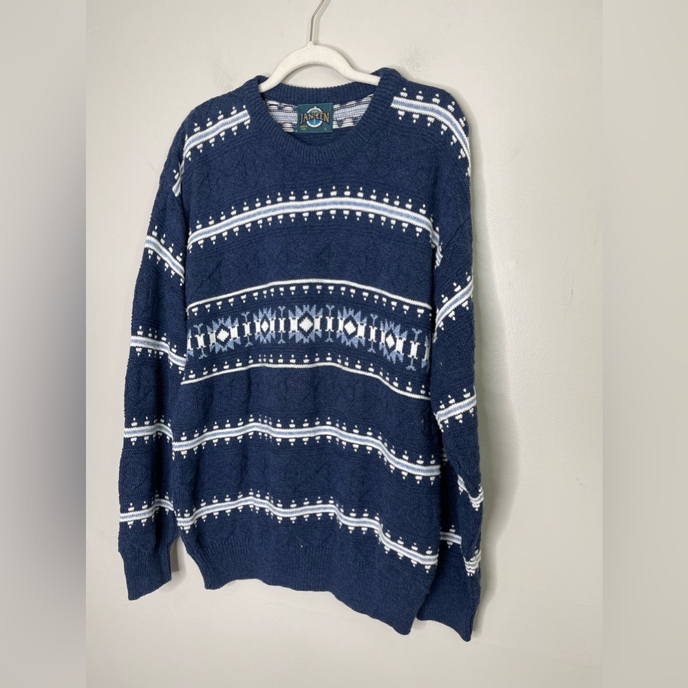 Vintage Jantzen Nordic Crew Neck Cotton Sweater Mens Sz L Fair Isle cable
